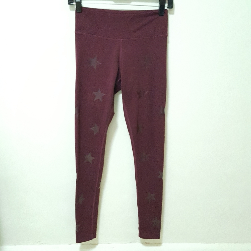 Jessica Simpson Leggings The WARMUP Stars Burgundy Red Sz S Workout Full Length